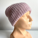 AUREA – czapka beanie handmade baby merino + moher i jedwab damska/dziecięca 54/40 Pudrowy Róż