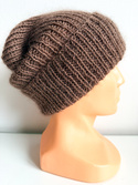 AUREA – ręcznie robiona czapka beanie baby merino + moher i jedwab dziecięca/damska 62/15 średni brąz