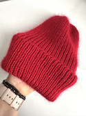 AUREA – ręcznie robiona ciepła czapka beanie baby merino + moher i jedwab dziecięca/damska 16/14 Czerwony