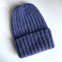 Czapka wywijana zrobiona ręcznie LAURIN 100% Alpaka 6790 Jasno Granatowy - kolor wycofany