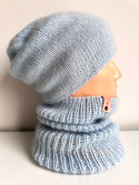 SOPHIA – ręcznie robiona ciepła czapka damska beanie merino + moher i jedwab 11/07 Błękitny Stalowy