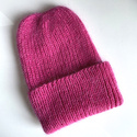 Ręcznie robiona czapka beanie AUREA 100% Baby Merino plus moher i jedwab 08/13 Fuksja