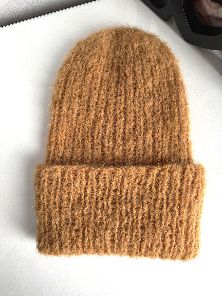 WATA CUKROWA – czapka z alpaki damska ręcznie robiona 18 musztarda