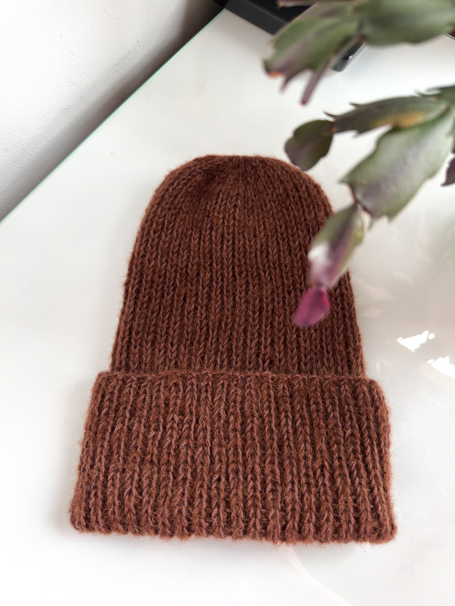 MORGANA – czapka damska handmade alpaka + jedwab + merino 52/38 Czekolada