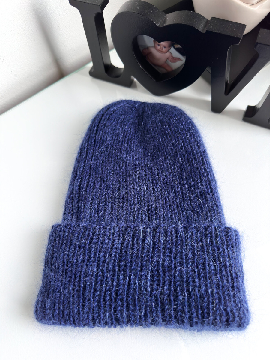 AUREA – ręcznie robiona ciepła czapka beanie baby merino + moher i jedwab dziecięca/damska 13/28 Granatowy