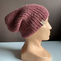 Czapka zrobiona na drutach KIARA 100% Alpaka 9024 ciemny blush