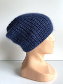 AUREA – ręcznie robiona czapka beanie baby merino + moher i jedwab damska 30/28 Niebieski