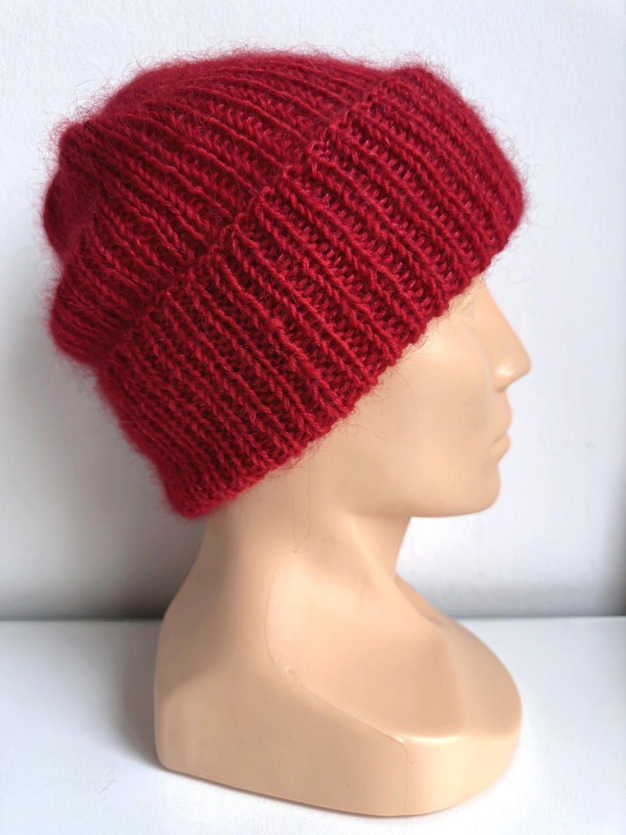 AUREA – ręcznie robiona ciepła czapka beanie baby merino + moher i jedwab dziecięca/damska 16/14 Czerwony