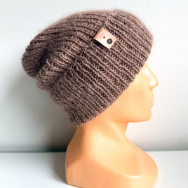 Ręcznie robiona czapka beanie AUREA 100% Baby Merino plus moher i jedwab 17/41 Beż