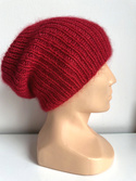 AUREA – ręcznie robiona czapka beanie merino + moher i jedwab damska 16/14 Czerwony