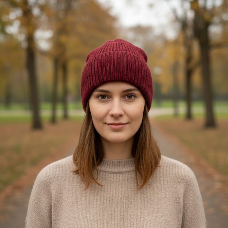 HELEN – czapka z alpaki damska 100% 9040 ostrokrzew bordowa zimowa