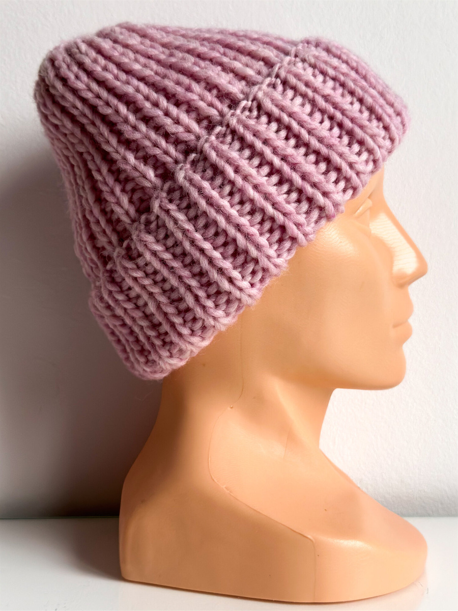 Ręcznie robiona czapka wywijana JANKA 100% Wełna owcza 30 Pastelowy Róż