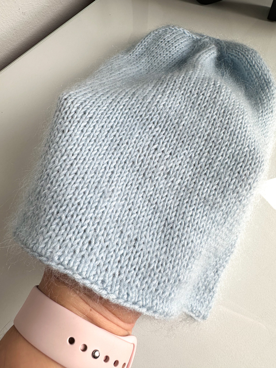 Handmade Czapka damska SOPHIA 100% Baby Merino plus moher i jedwab 11/07 błękitny stalowy