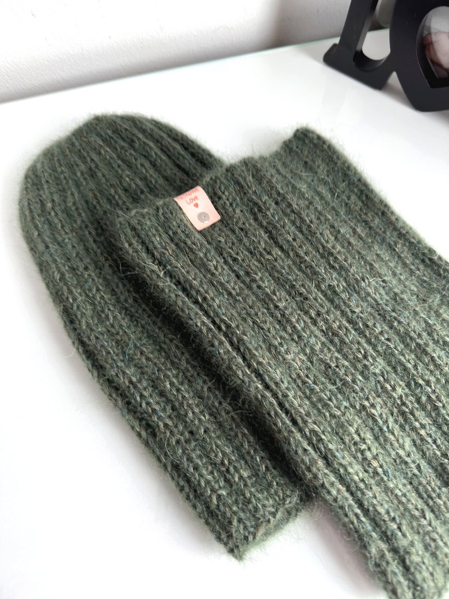 Ręcznie robiony KOMIN MARGARET 2.0 100% Alpaka plus 2x nitka moher z jedwabiem 7895/19 Ciemnozielony