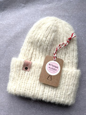 WATA CUKROWA – czapka z alpaki i merynosa damska ręcznie robiona 01 ecru