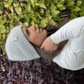 AUREA – ręcznie robiona ciepła czapka beanie baby merino + moher i jedwab damska / dziecięca 22/44 Jasny Szary