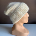 AUREA – ręcznie robiona czapka beanie baby merino + moher i jedwab dziecięca/damska 02/01 Ecru