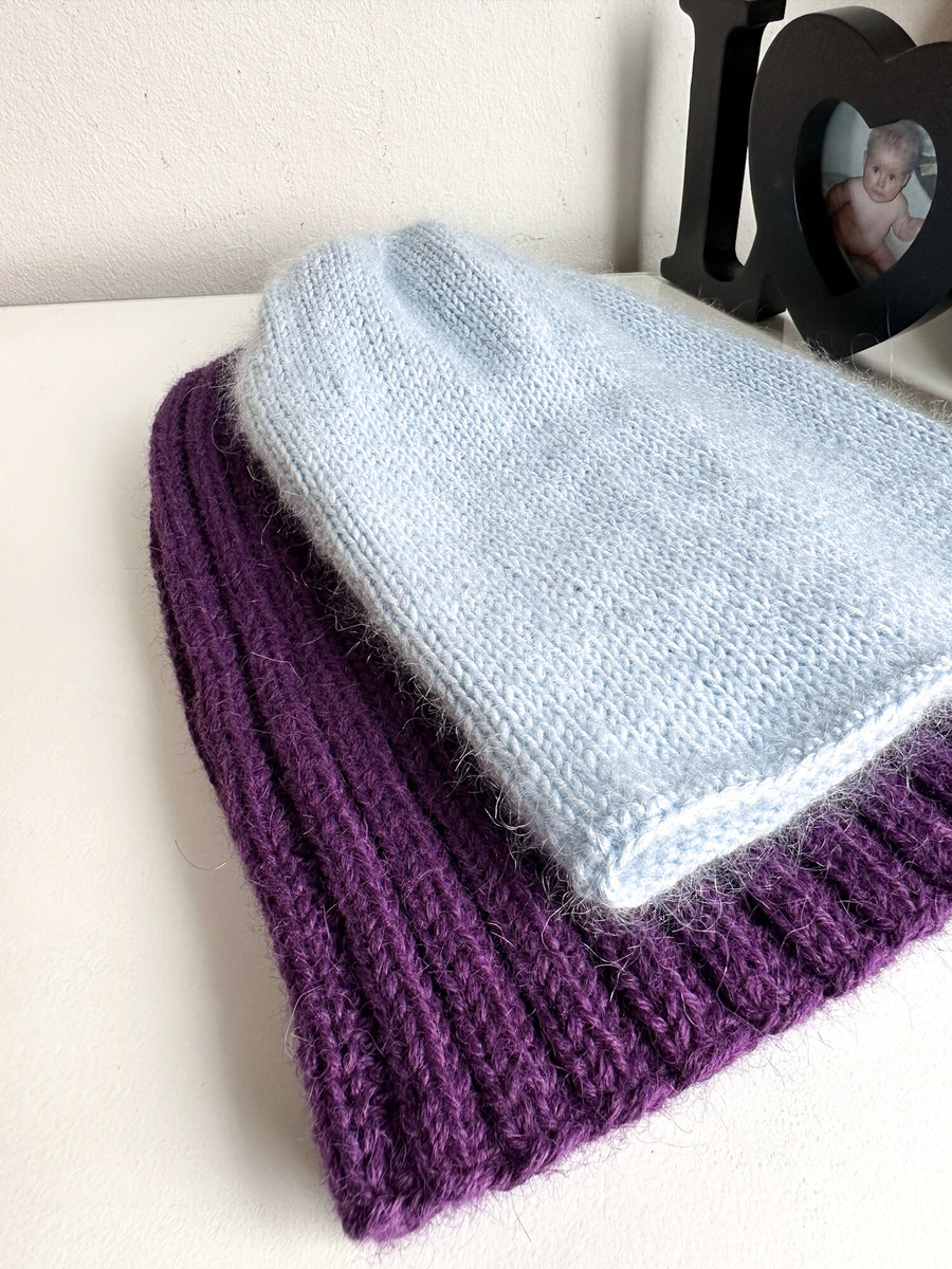 SOPHIA – ręcznie robiona ciepła czapka damska beanie merino + moher i jedwab 11/07 Błękitny Stalowy