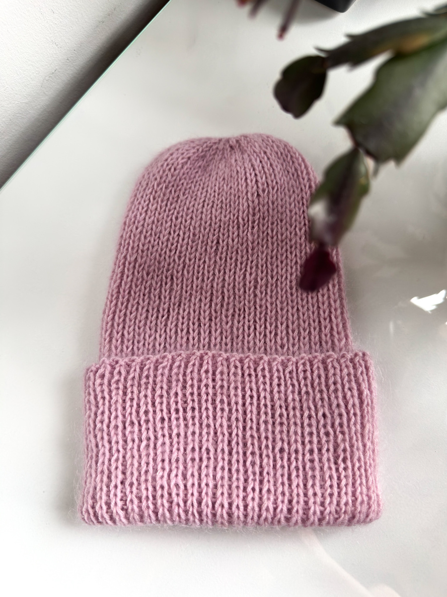 Ręcznie robiona czapka beanie AUREA 100% Baby Merino plus moher i jedwab 43/08 Jasny Morski