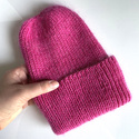 Ręcznie robiona czapka beanie AUREA 100% Baby Merino plus moher i jedwab 08/13 Fuksja
