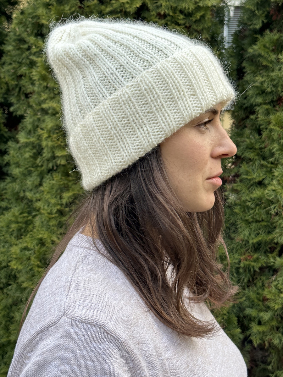 MIRA – ręcznie robiona ciepła czapka beanie merino + moher i jedwab 01 Ecru