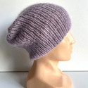 Handgestrickte Damenmütze AUREA 100% Baby Merino plus Mohair und Seide 39/09 Violette Orchidee