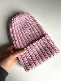 Czapka wywijana zrobiona ręcznie LAURIN 100% Alpaka 3140 Jasny Róż