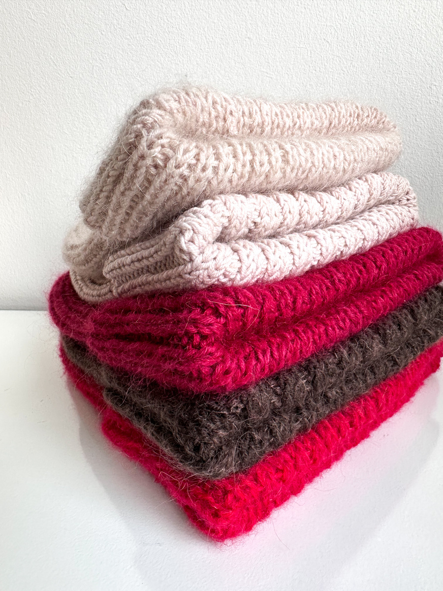 MIRA – ciepła czapka beanie handmade merino + moher i jedwab 50/56 jasny beż