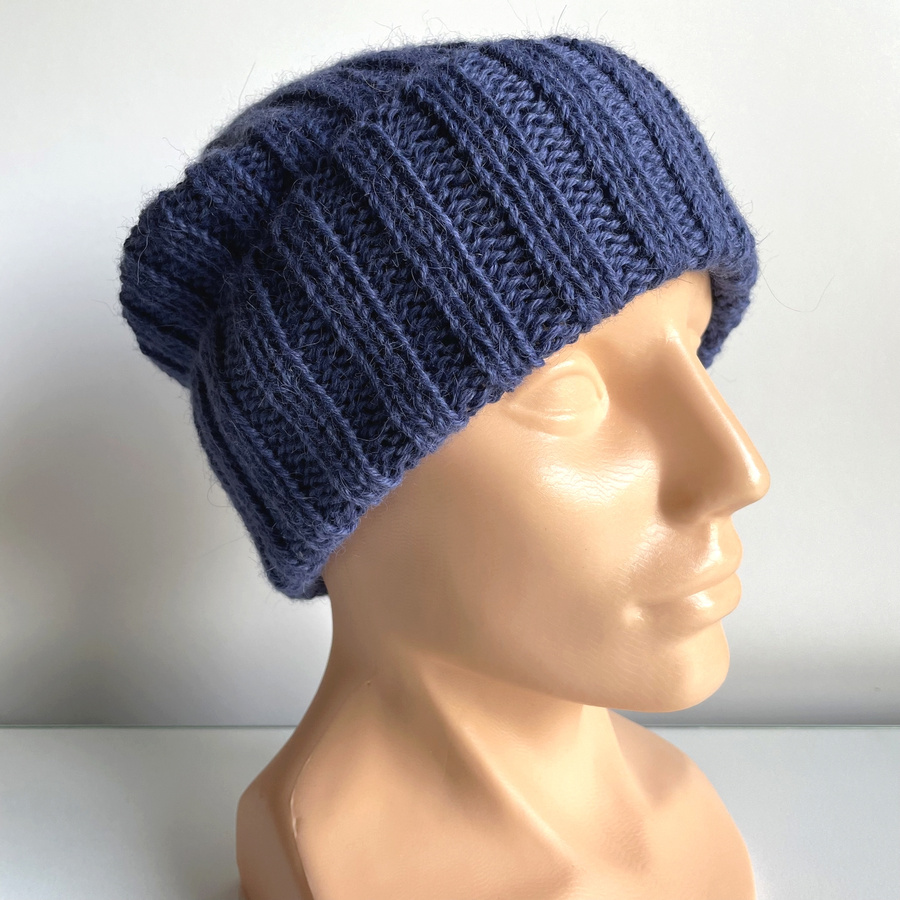 Czapka wywijana zrobiona ręcznie LAURIN 100% Alpaka 6790 Jasno Granatowy - kolor wycofany