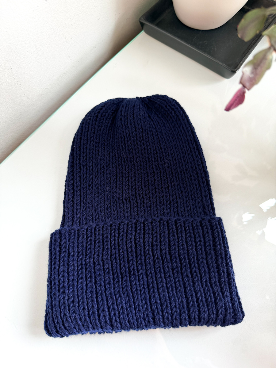 NANA – czapka wywijana z wełny baby merino 13 granatowy, jesienno-zimowa