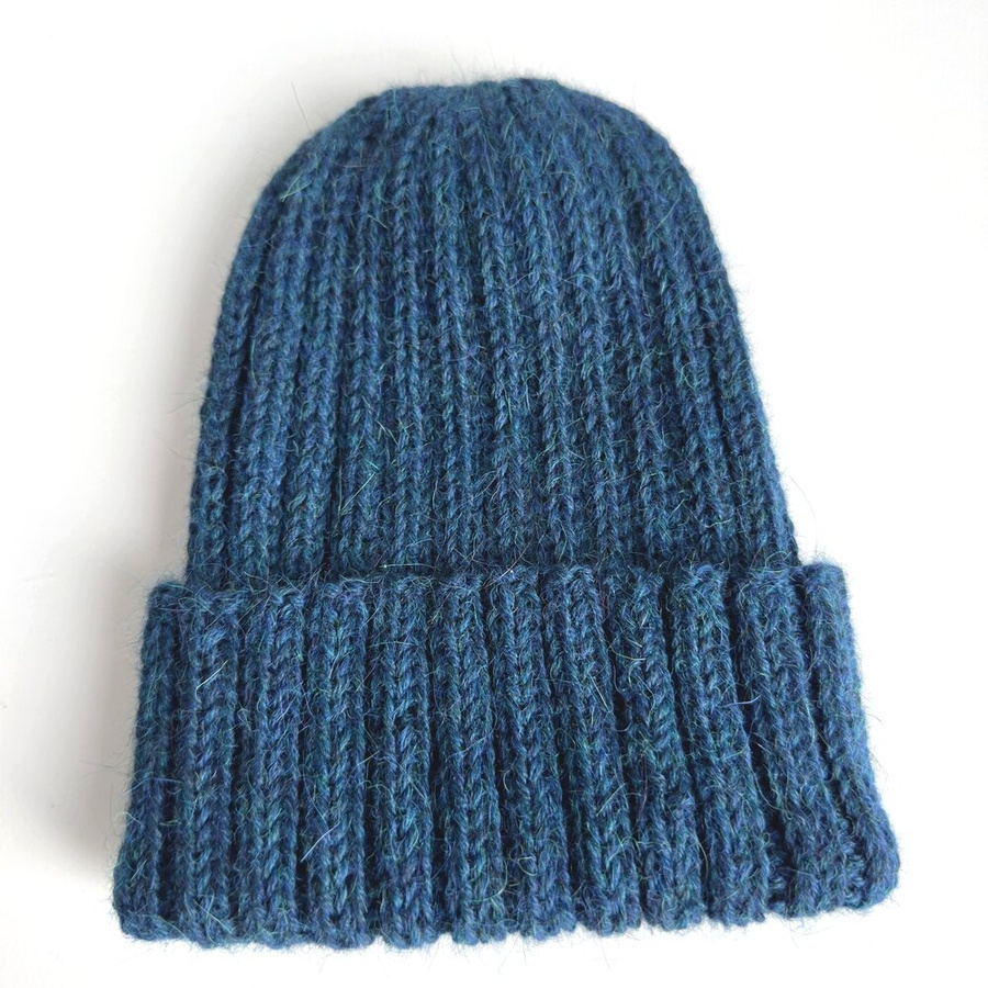 LAURIN Turn-Up Beanie 100% Alpaca 7240 Niebieski Petrol