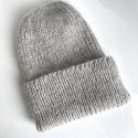 AUREA – ręcznie robiona ciepła czapka beanie baby merino + moher i jedwab damska / dziecięca 22/44 Jasny Szary