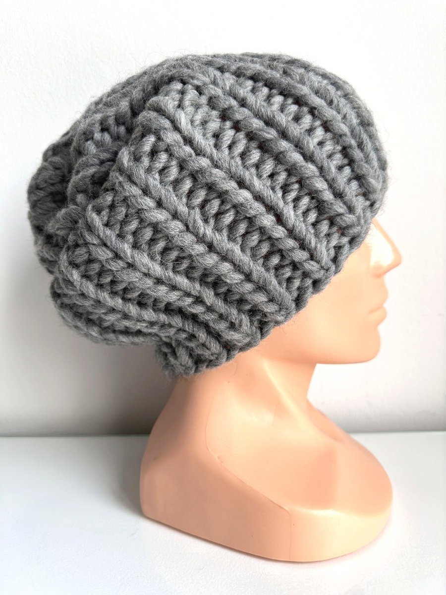 ASHER – gruba czapka zimowa damska beanie z wełny Nitkowe Love 04 Średni Szary