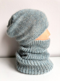 SOPHIA – czapka beanie handmade baby merino + moher i jedwab damska 43/44 Jasny Morski