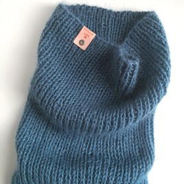 Ręcznie robiony KOMIN 100% Baby Merino plus moher i jedwab  42 Petrol 35 cm długości