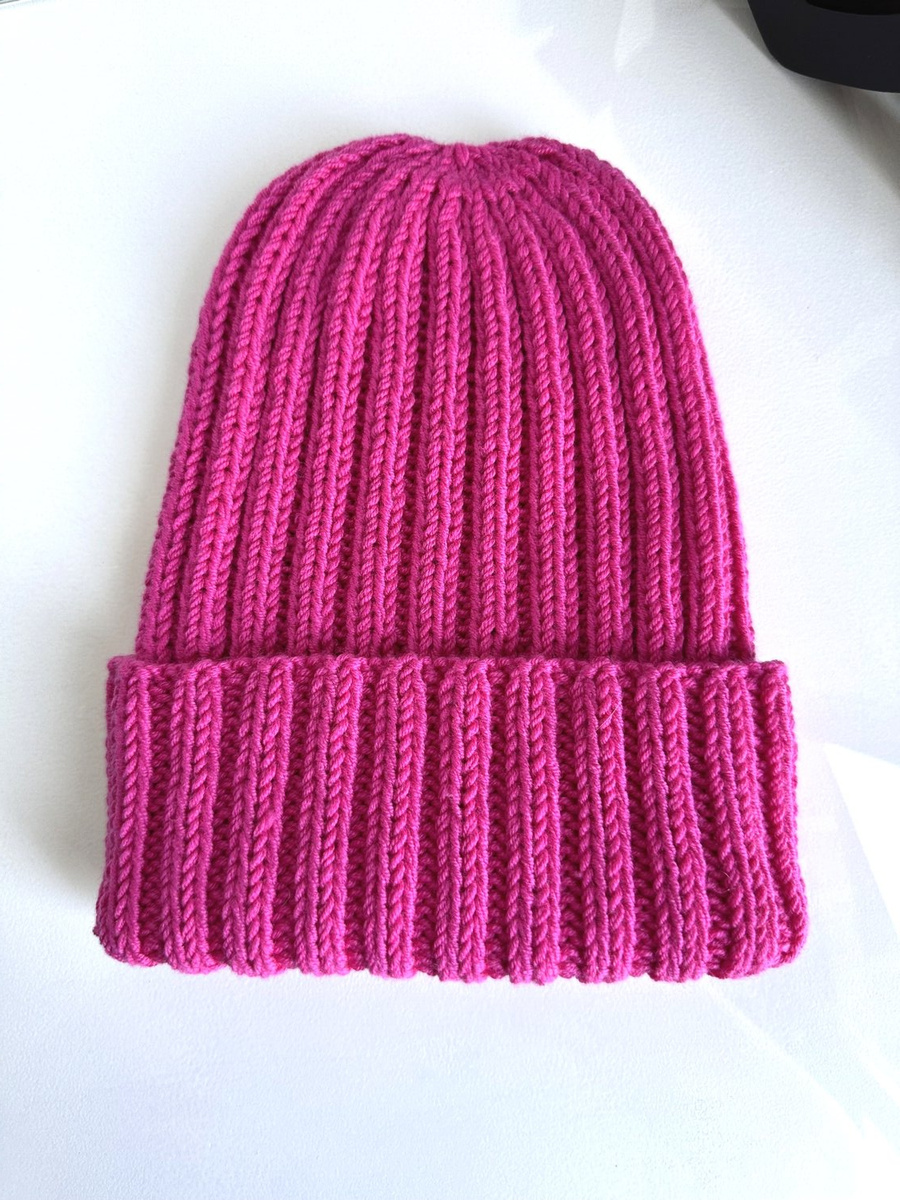 HELLI – czapka merino beanie wywijana 100% baby merino 08 fuksja, jesienno-zimowa, unisex