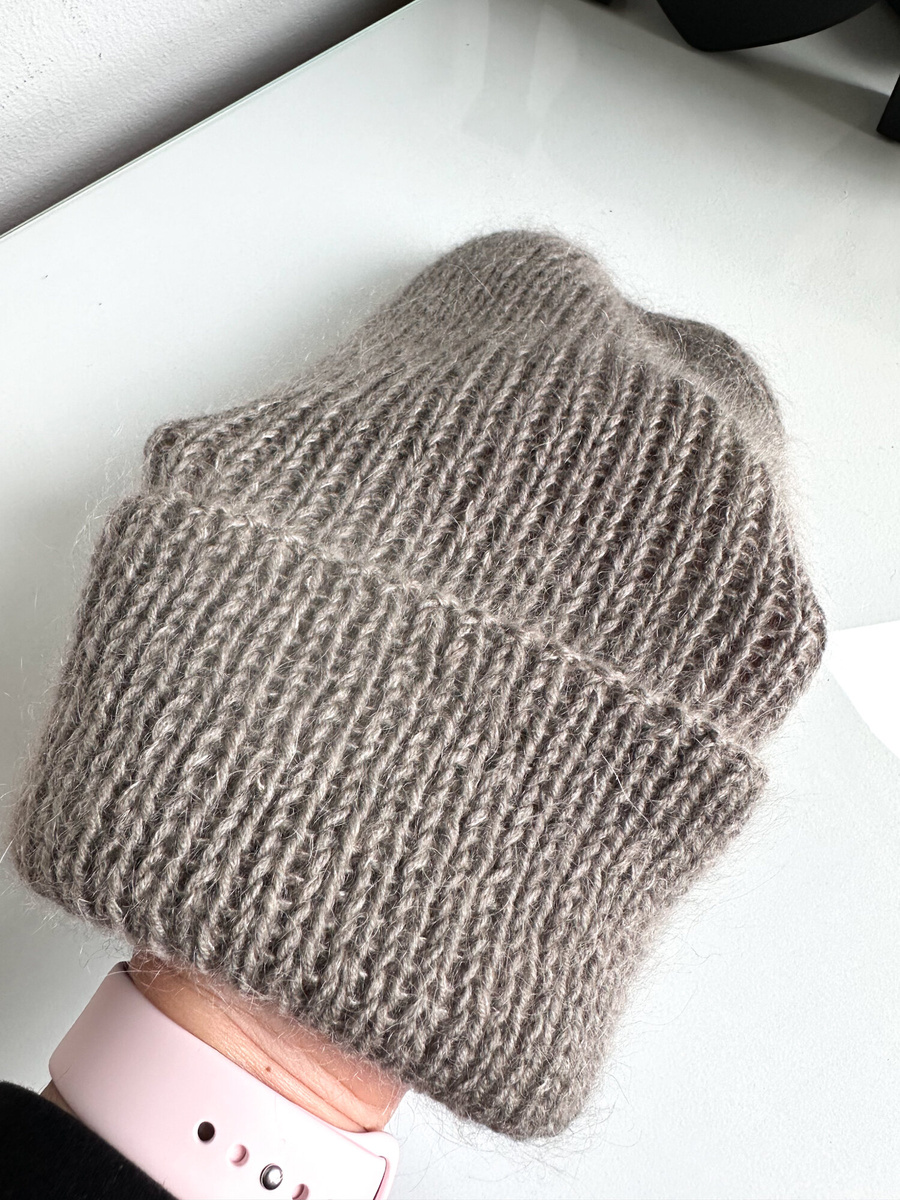 AUREA – czapka beanie handmade baby merino + moher i jedwab damska/dziecięca 57/12 Szaro-Brązowy