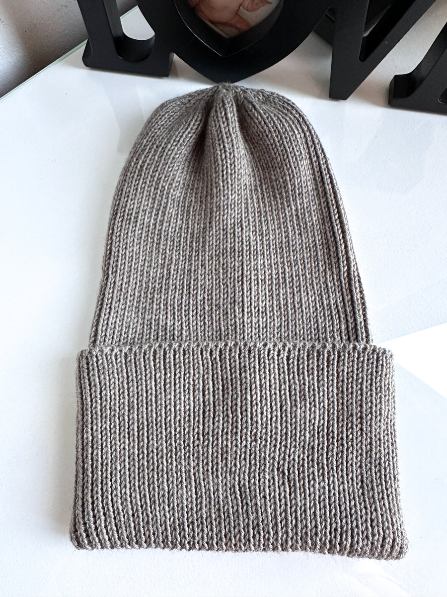 VARELLA – czapka merino beanie wywijana 57 szaro‑brązowy