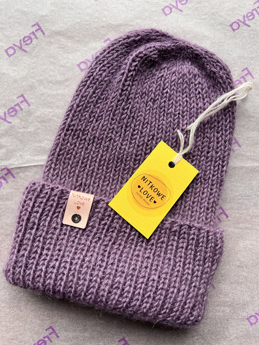 AUREA – ręcznie robiona czapka beanie baby merino + moher i jedwab damska dziecięca 40/05 Ametyst
