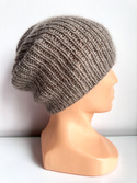 Handgemachte Damenmütze AUREA 100% Baby Merino plus Mohair und Seide 57/12 Grau-Braun