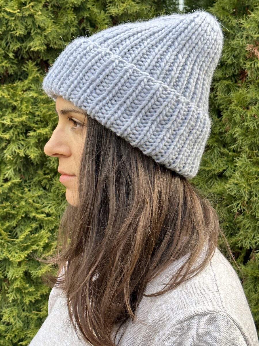 Ręcznie robiona czapka wywijana JANKA 100% Wełna owcza 52 Rosa