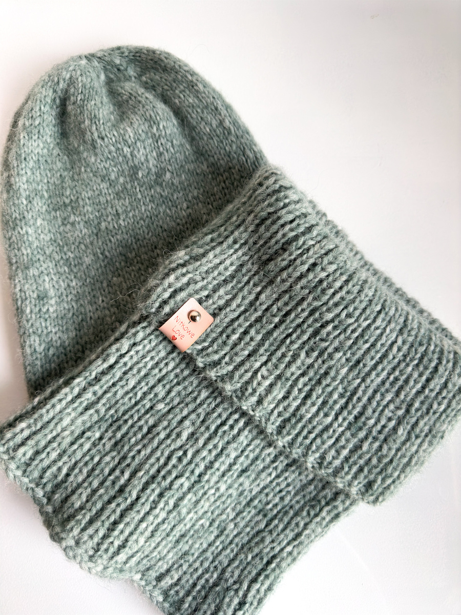 Ręcznie robiony KOMIN CHMURKA Alpaka 30 Zielona Szałwia