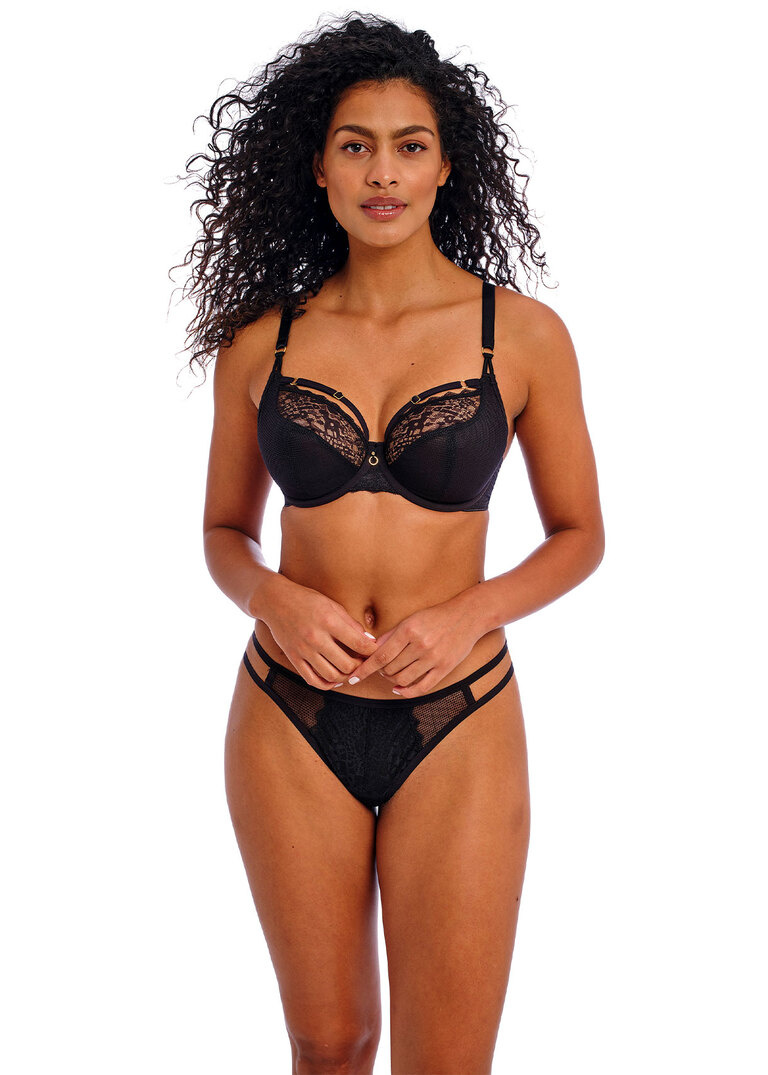 KOMPLET - Biustonosz Freya TEMPTRESS AA400102BLK Uw Plunge Bra Black (30D, 30FF, 32FF, 38FF) + brazyliany