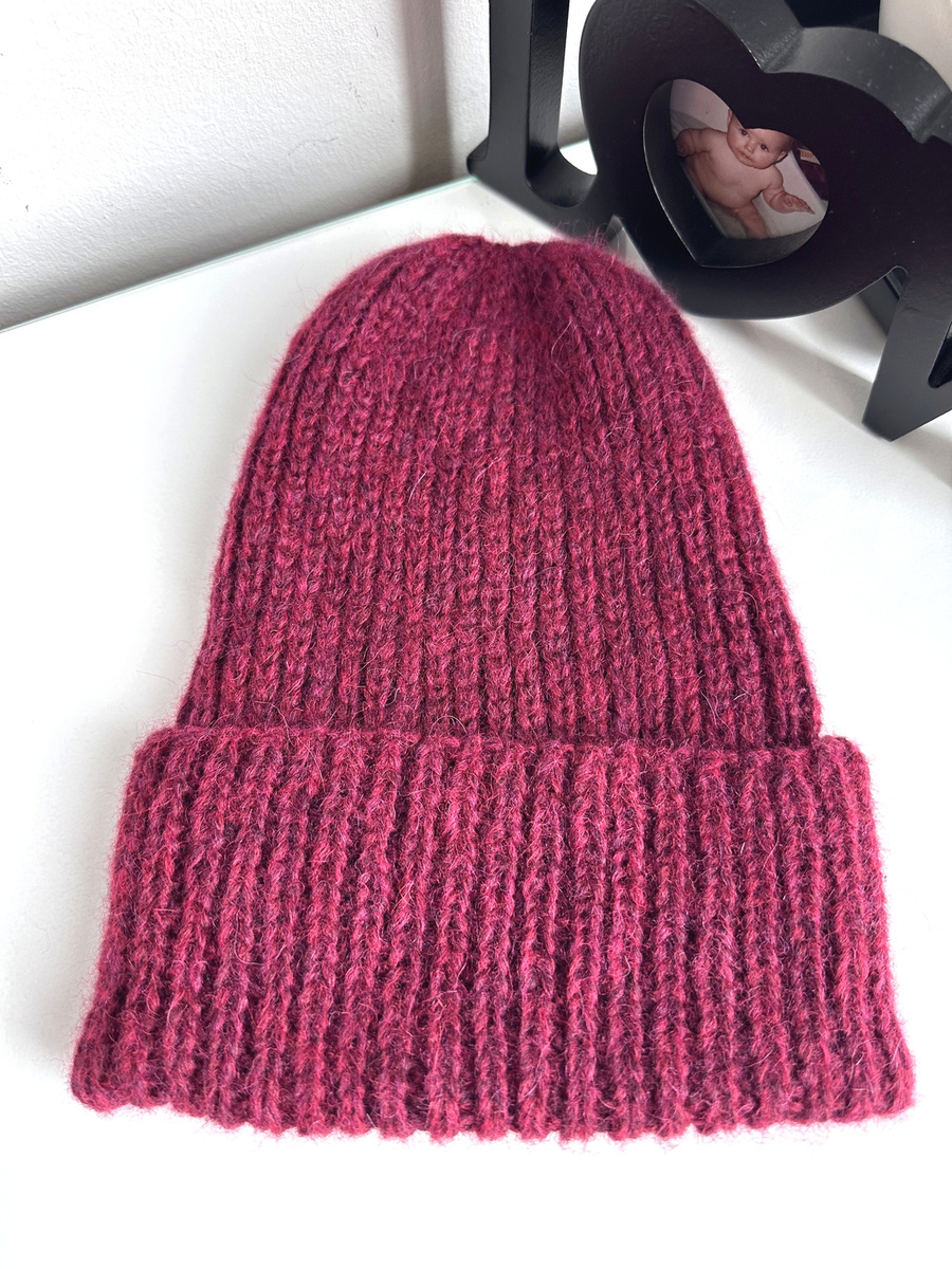 CHMURKA – czapka z alpaki damska wywijana 07 rubinowy