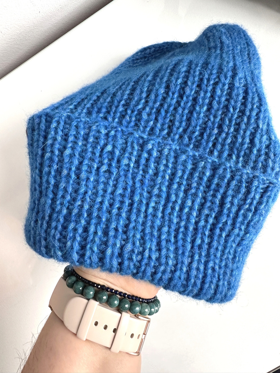 Ciepła czapka ręcznie robiona wywijana CHMURKA Alpaka 37 Bluebird