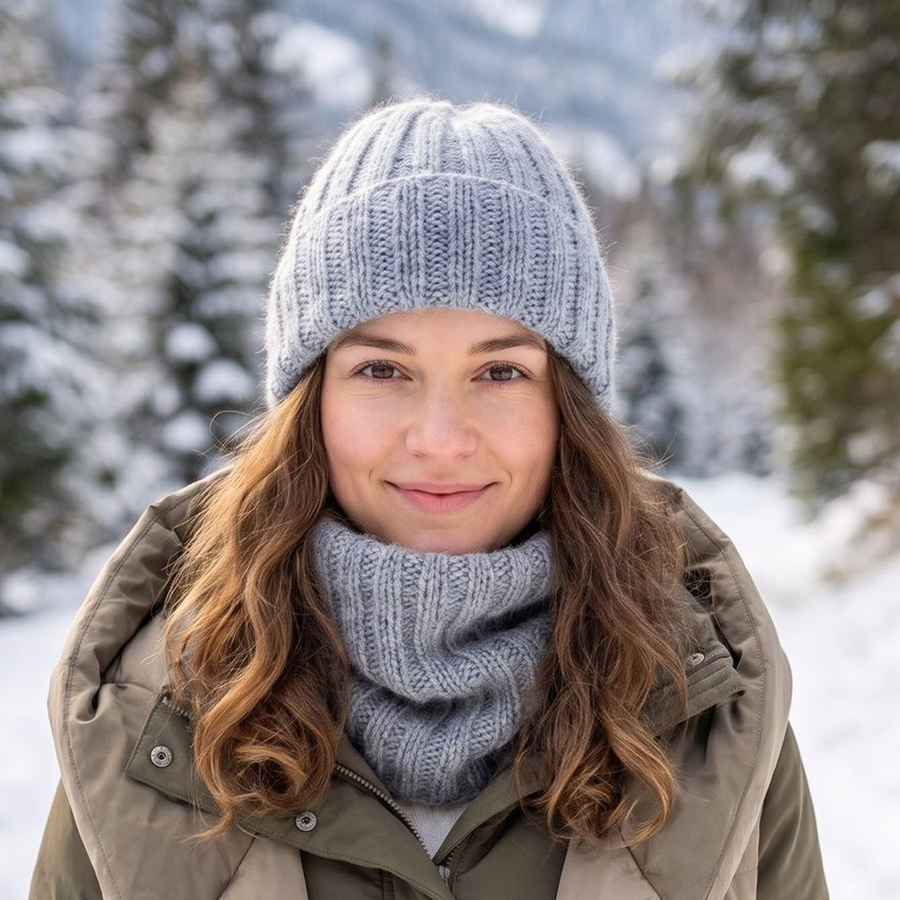 LAURIN Turn-Up Beanie 100% Alpaca 9021 Mgła zimowa