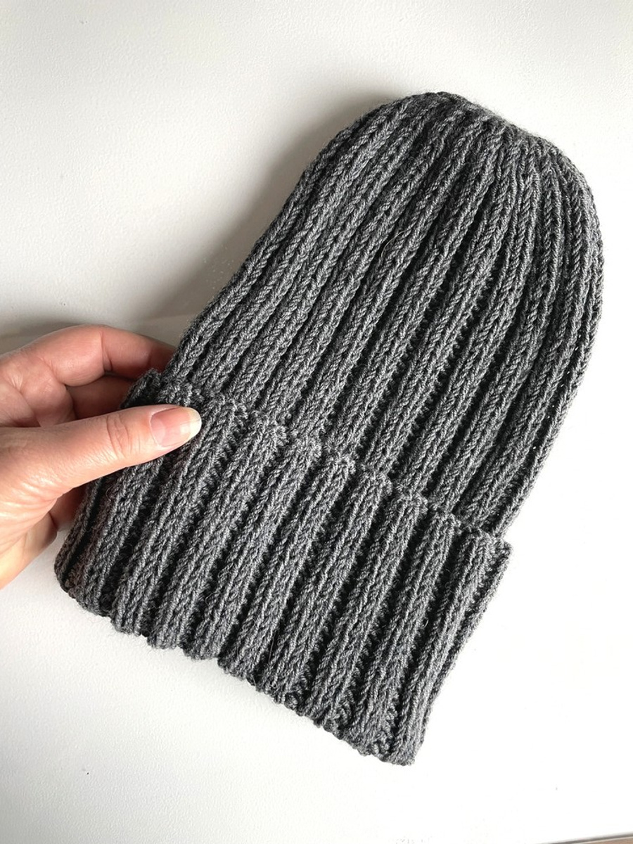 Wywijana czapka merino HELLI 100% Baby Merino 20 Ciemny Szary