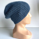 AUREA – ręcznie robiona cienka czapka beanie merino + moher i jedwab damska 42/27 Petrol