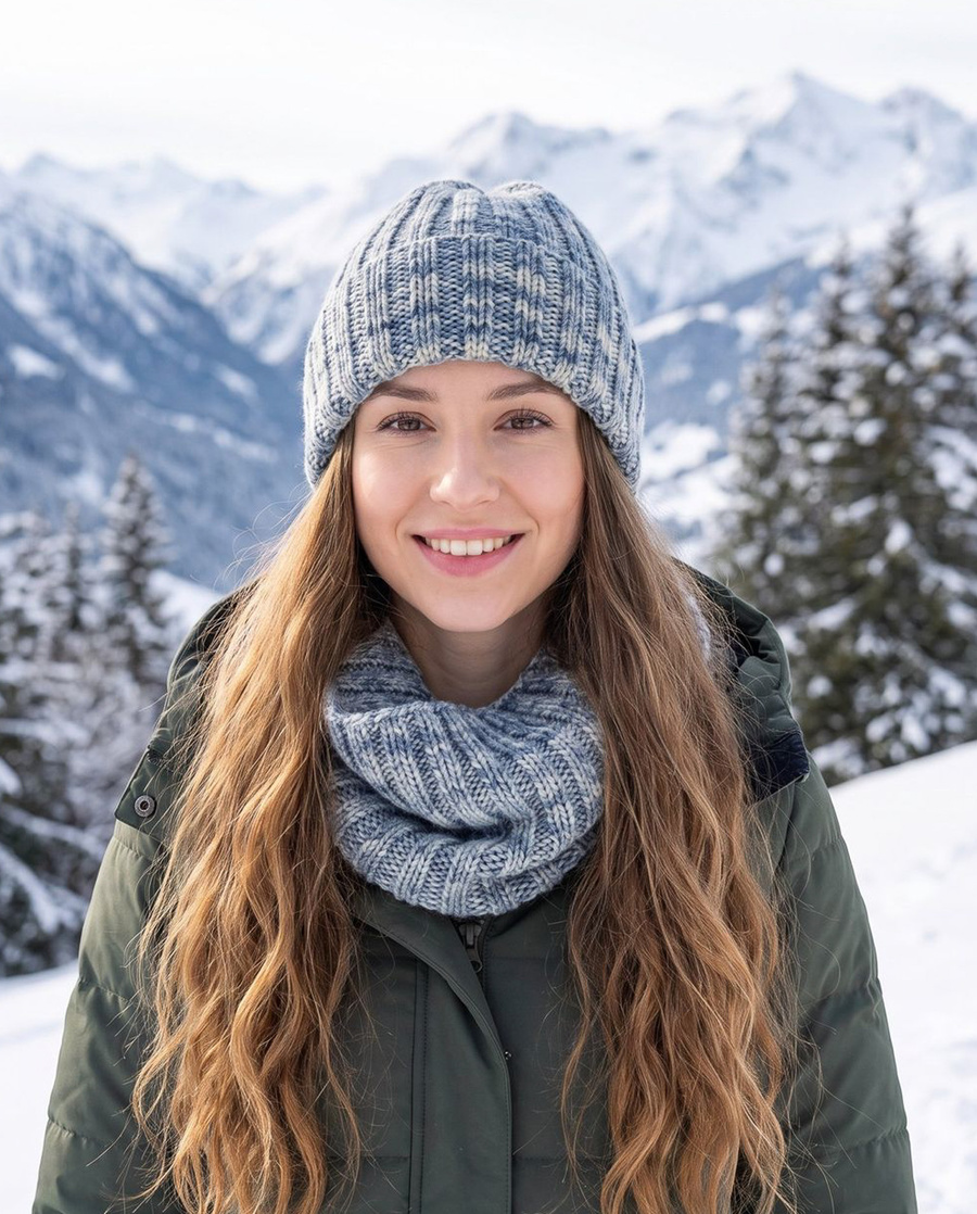 NELLI Handmade Merino Wool Beanie 24 Sprane Dżinsy