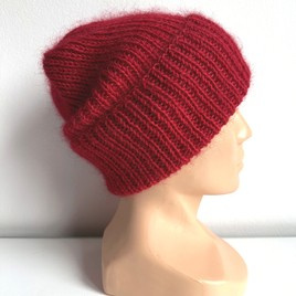 AUREA – ręcznie robiona ciepła czapka beanie baby merino + moher i jedwab dziecięca/damska 16/14 Czerwony